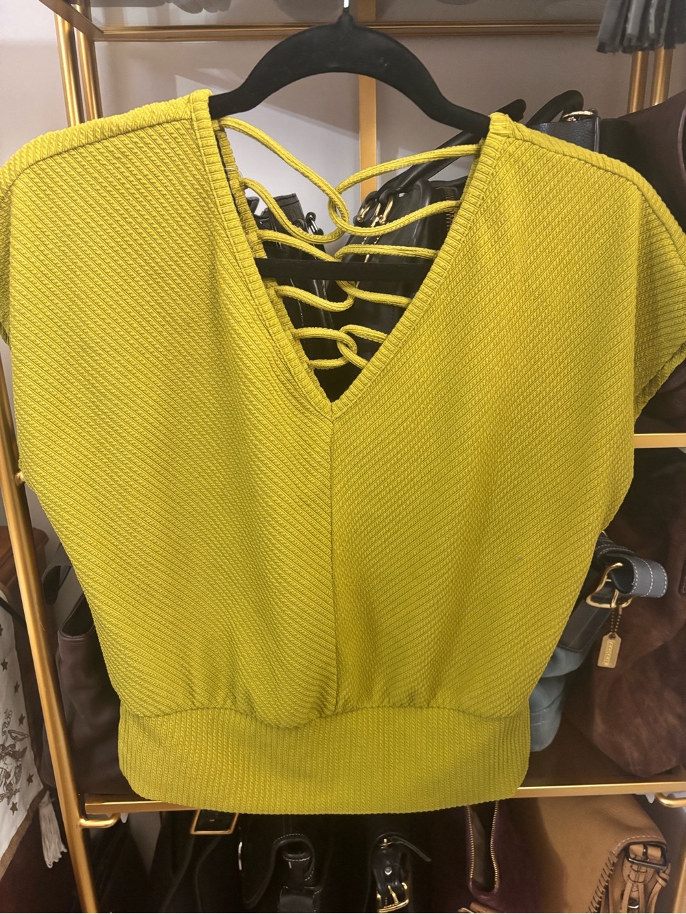 Women’s Lime Green V-Neck Lace-Up Crop Top
